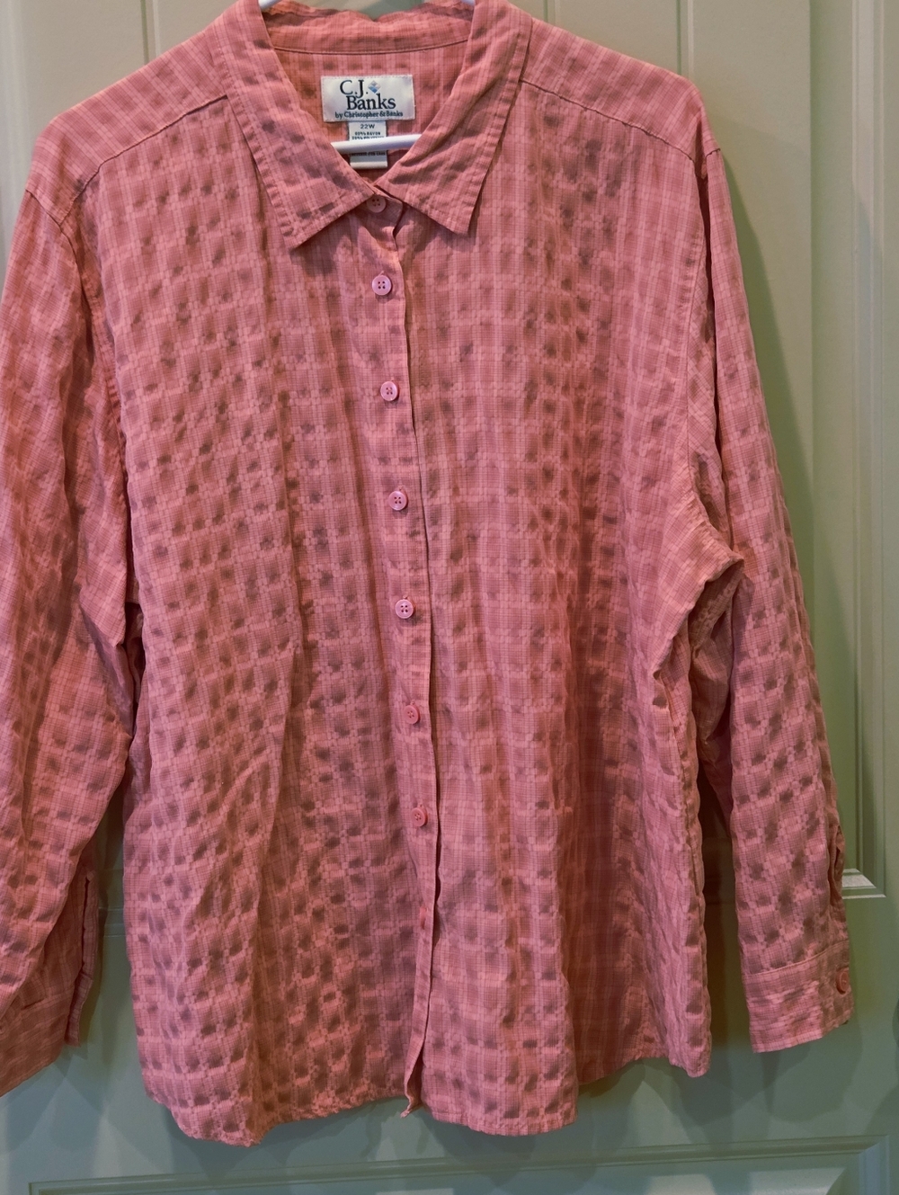C.J. Banks Textured Button Down Shirt  Plus Size 22W Rayon Blend Long Sleeve